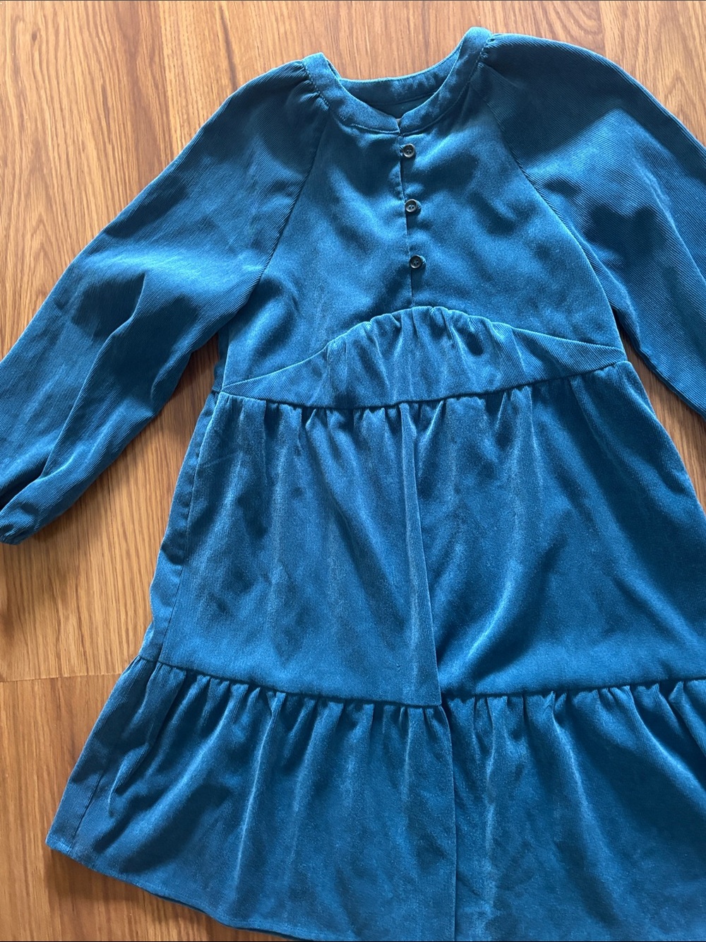 Teal Blue Long Sleeve Tiered Dress